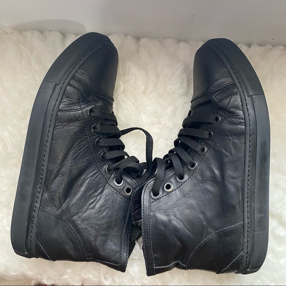 Anine Bing Black Leather High Tops Lace Up Sneaker Size 39